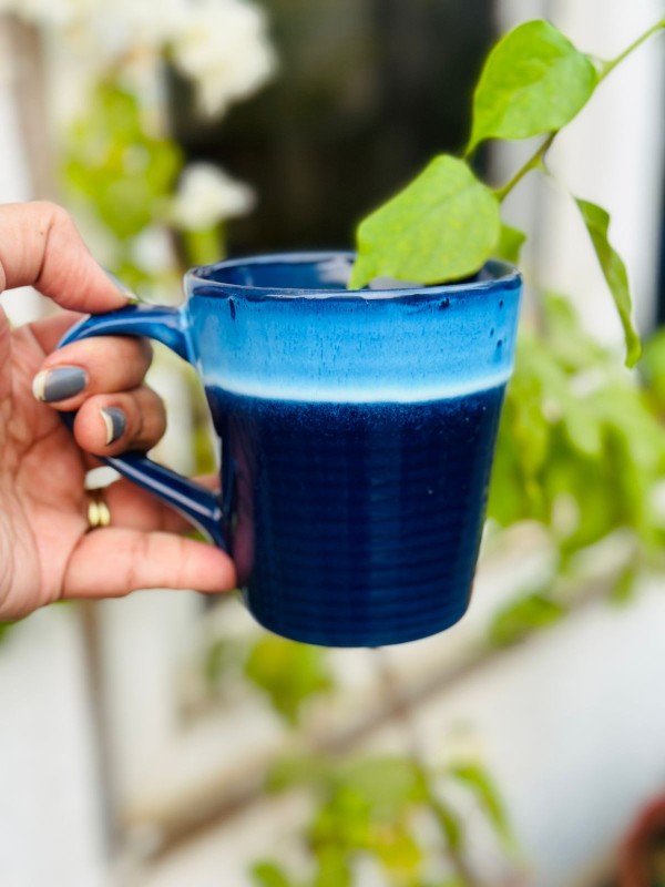 BLUE STRIPPED CERAMIC MUGS