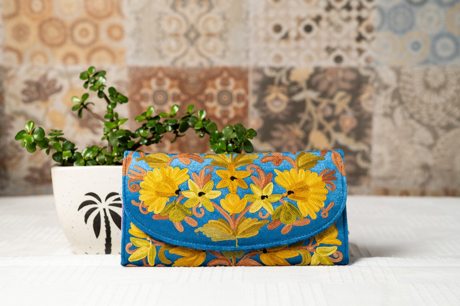 Azure Splendor Aari Embroidery Clutch