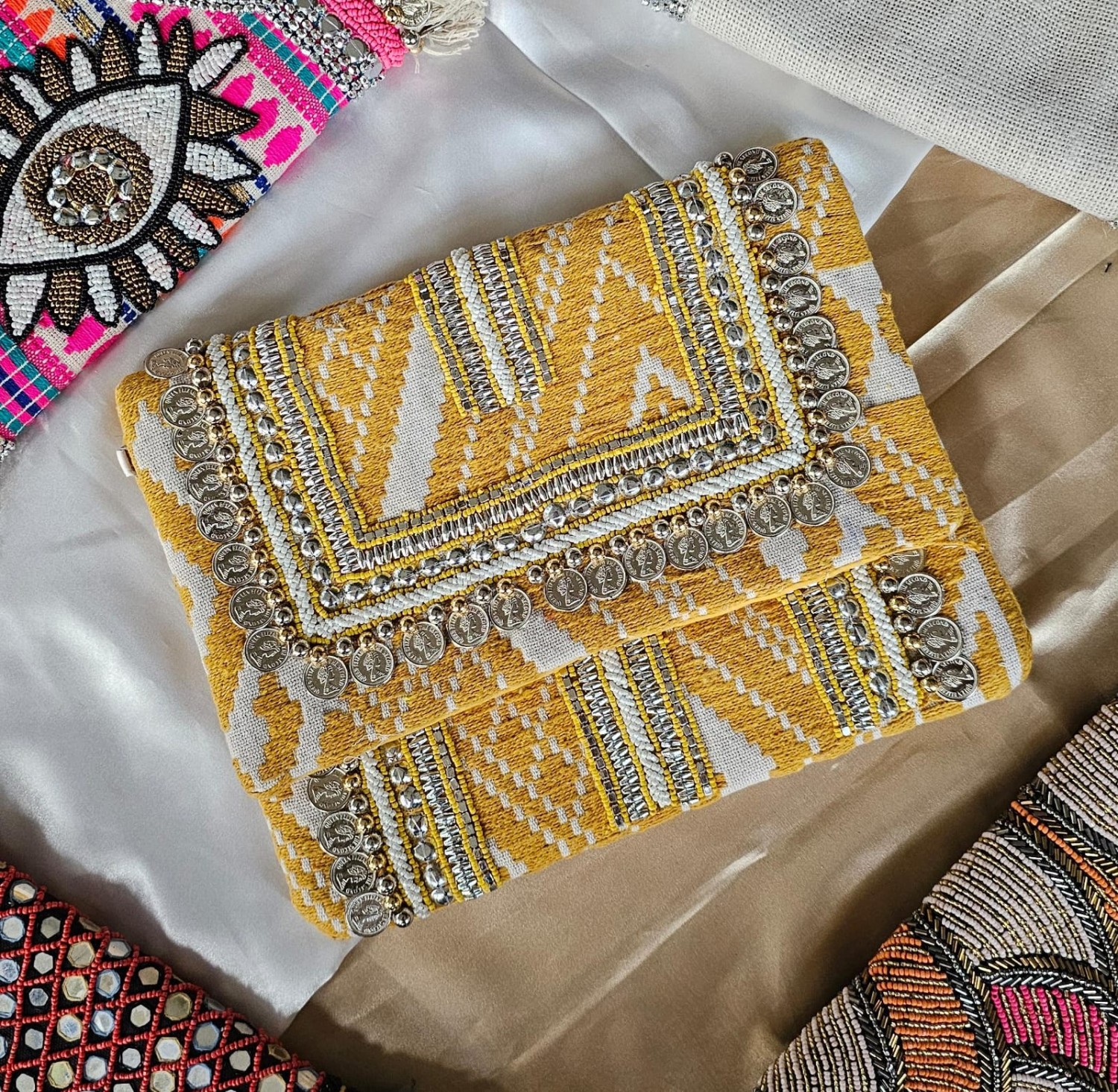 YELLOW JACQUARD BOHO BAG