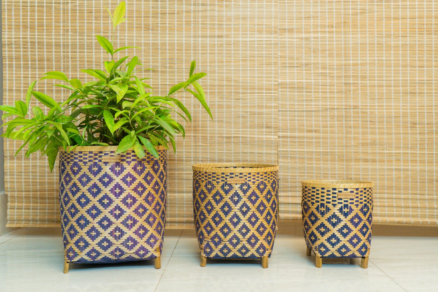 Cobalt Bamboo Planter Basket (Set of 3)