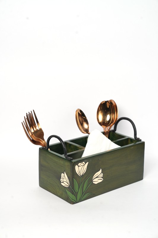 Teak Wood Hand Painted Cutlery holder