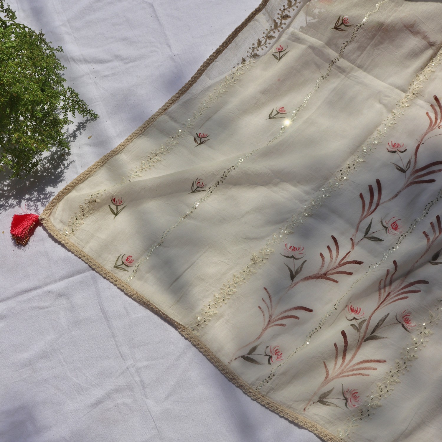 Hand-painted Floral Malcotton dupatta