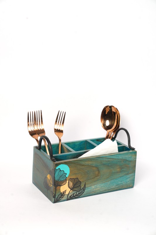 Teak Wood Hand Painted Cutlery holder