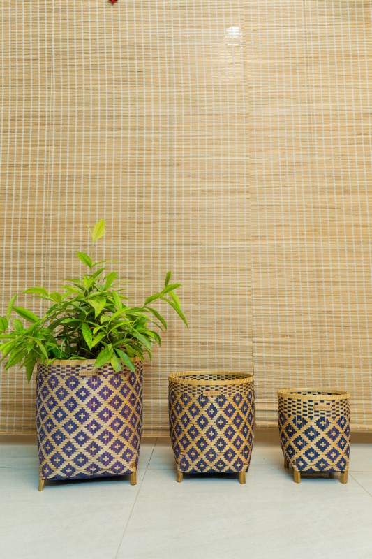 Cobalt Bamboo Planter Basket (Set of 3)