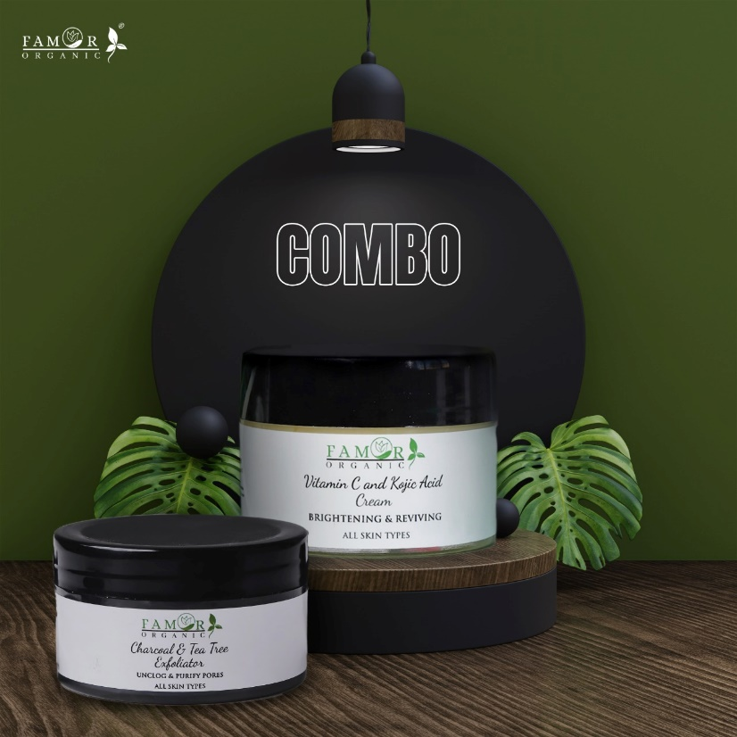 COMBO A.Charcoal &Tea Tree Exfoliator + Vitamin C & Kojic Acid