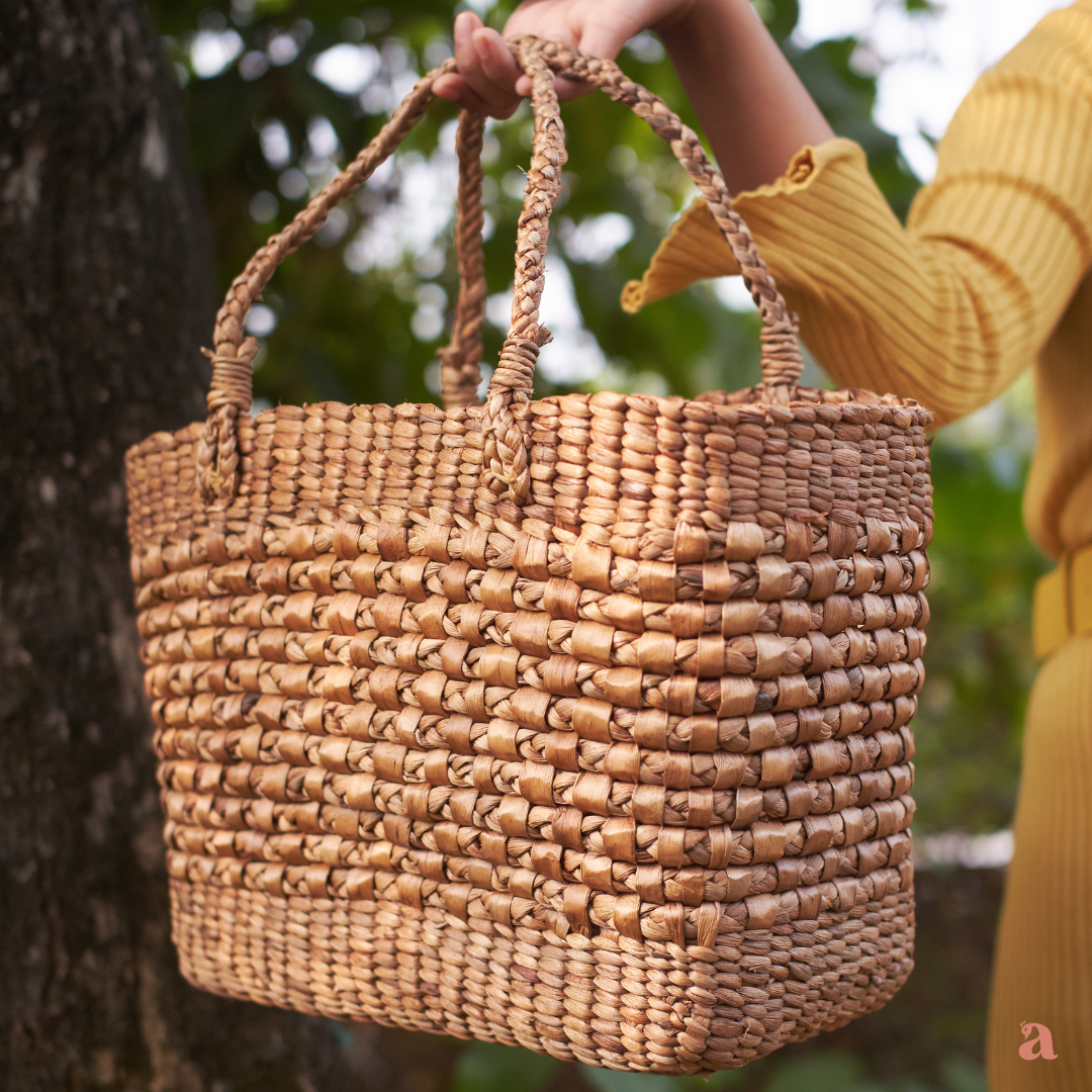 Natural Wicker Braided Tiffin Bag